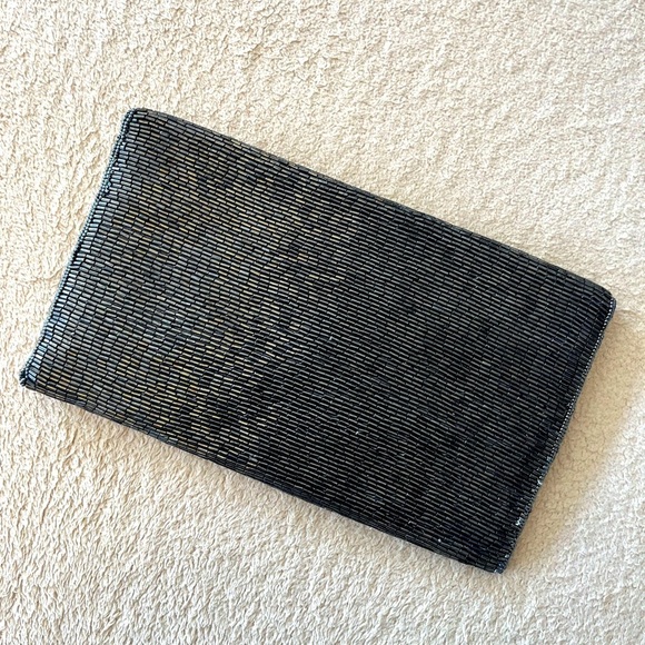 Vintage 1980s Du-Val Black Beaded Envelope Clutch - Picture 4 of 15
